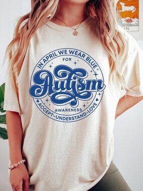 In April We Wear Blue Autism T-shirt, Graphic Autism Shirt, Autism Month Tee